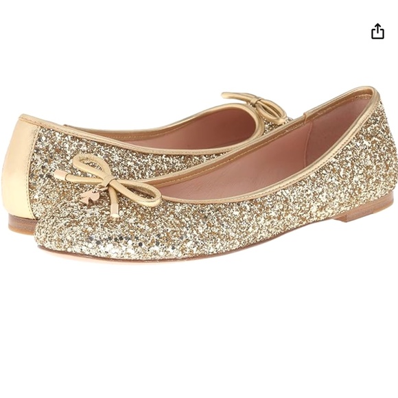 Kate Spade Willa Gold Glitter Ballet Flats Comfort Round‑Toe Designer Shoes 5 - Picture 2 of 13